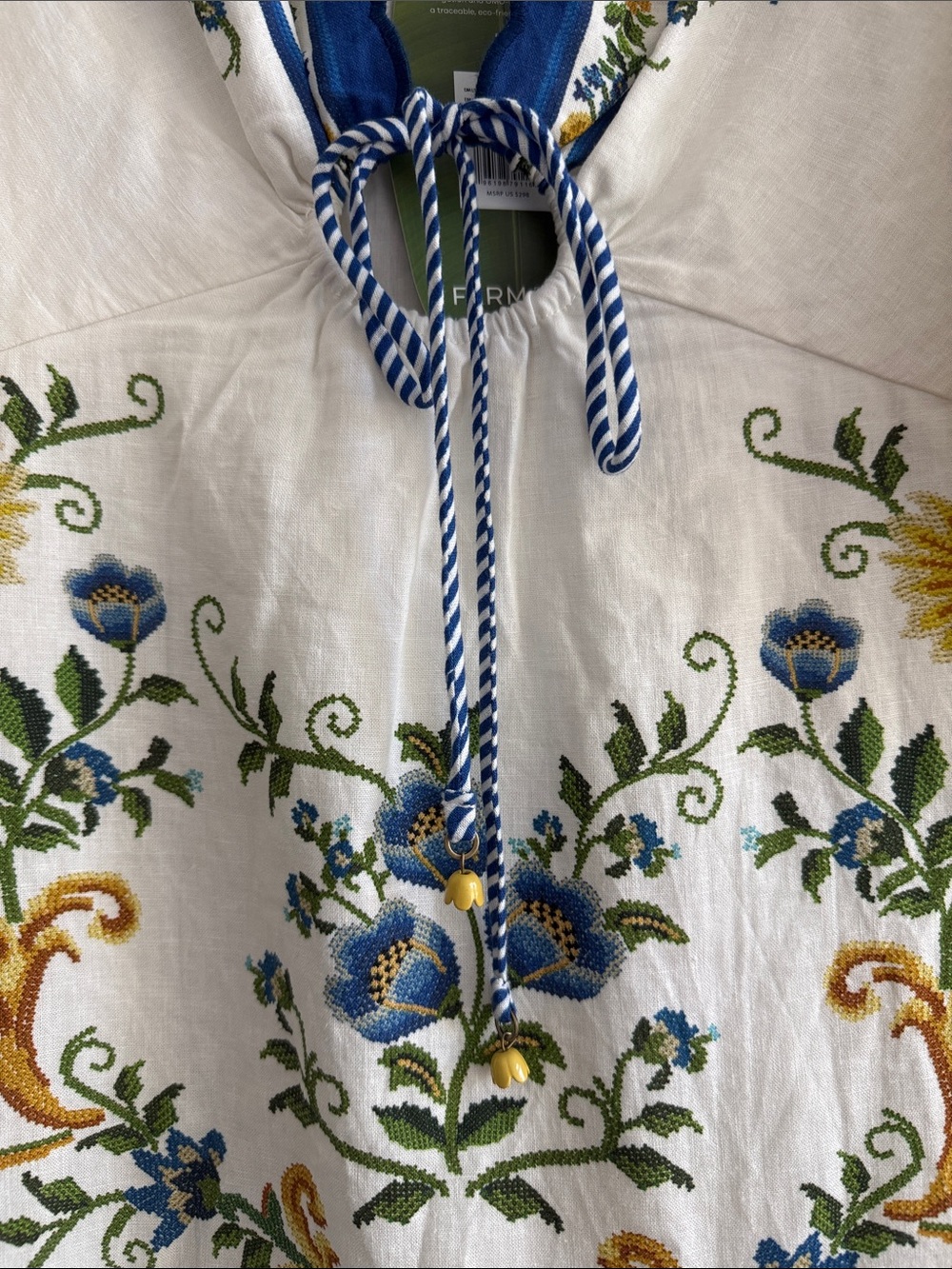 FARM Rio White Maxi Dress with Blue and Yellow Floral Embroidery - Picture 3 of 8
